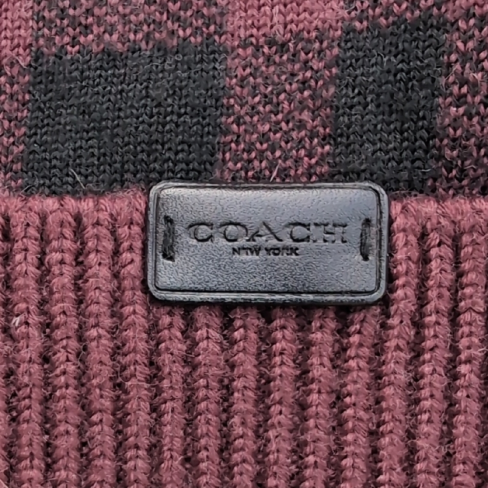Coach Burgundy and Black Checkered Beanie - Picture 2 of 4